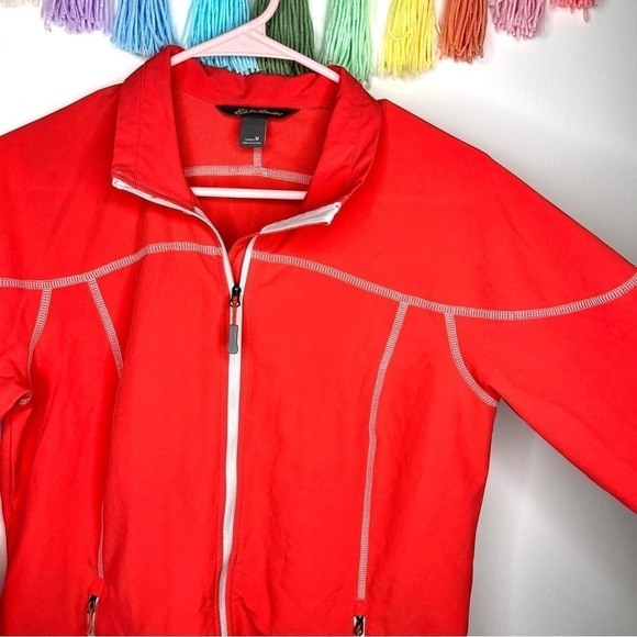 Eddie Bauer Scarlet Nantucket Red Zip Up Rain Windbreaker Jacket Size Medium - Picture 3 of 13
